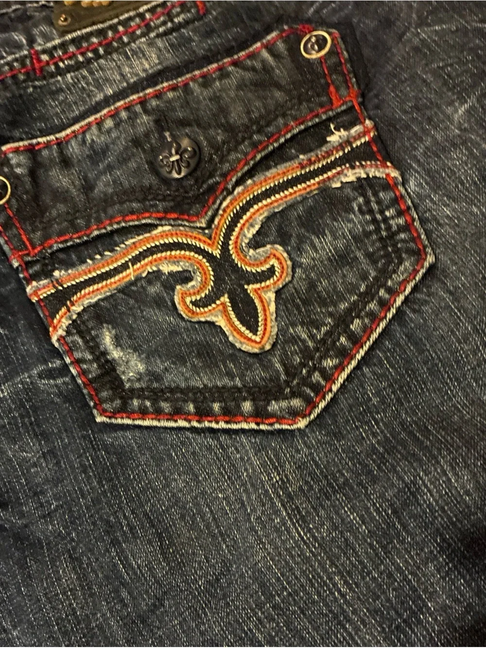 Vintage Rock Revival DAN Straight Jeans Men’s SZ 42 Blue Red Used Rare